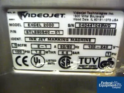 USED Videojet VIDEOJET INK JET PRINTER, MODEL EXCEL 2000