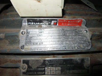 Reliance 5 HP, 1160 RPM, 208V, 7.2 Amps, 3 phase, 60 Hz, Cont. Duty, TEFC Motor