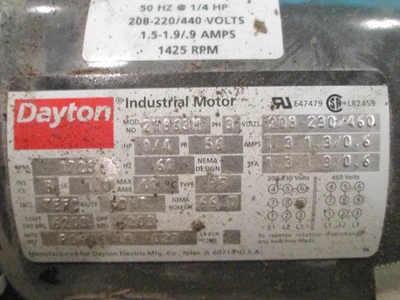 1/4 HP Dayton Electric Motor, 1725 rpm, TEFC