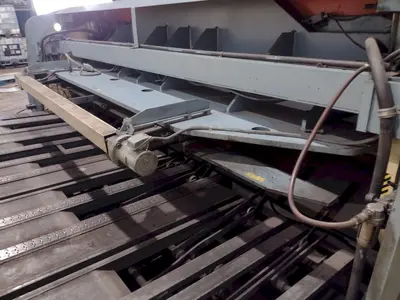 13' x 1/4" AMADA MODEL #M-4065 MECHANICAL POWER SQUARING SHEAR, FRONT GUAGING, CONVEYOR & STACKER: STOCK #19272