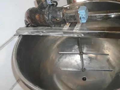 Used Stainless Steel Steam Jacketed Kettle with Top Mounted Agitation