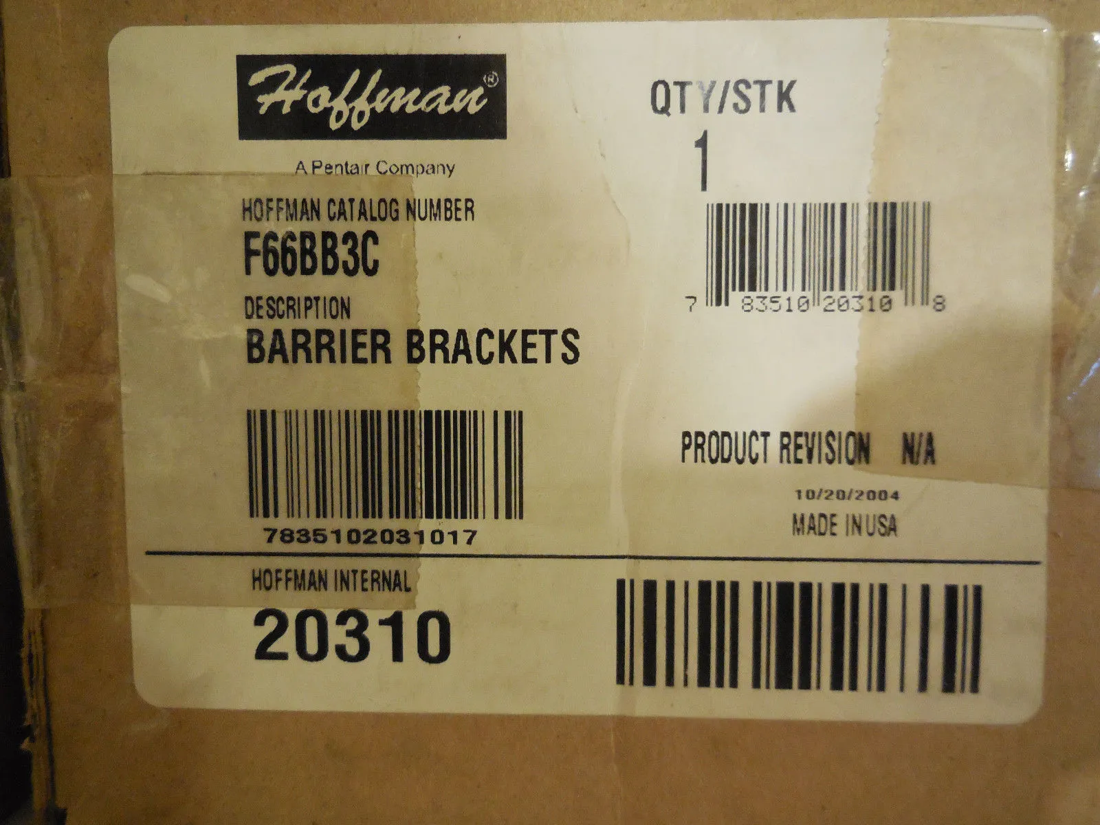 NEW HOFFMANN F-66BB3C BARRIER BRACKETS F66BB3C