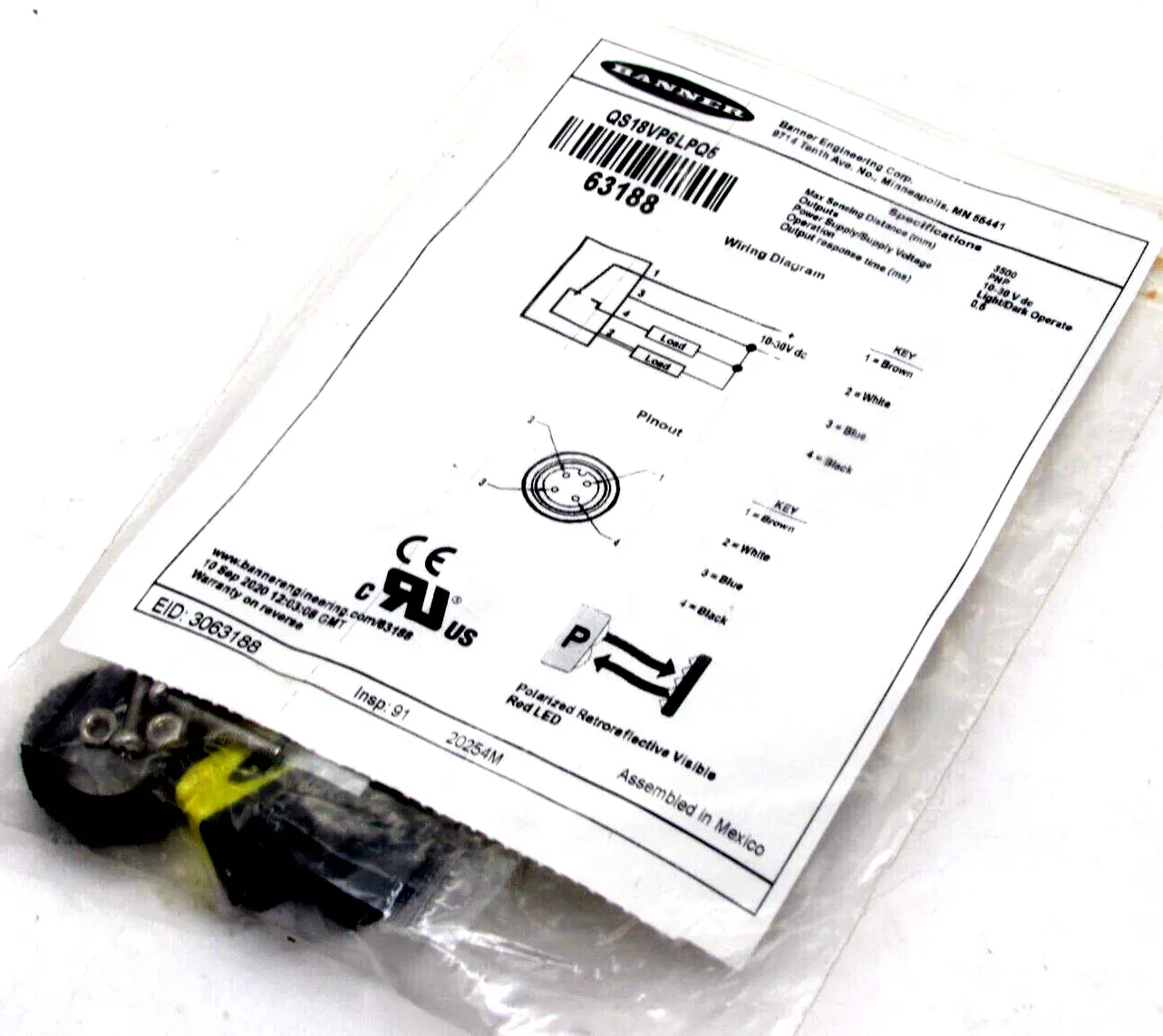 NEW BANNER ENGINEERING QS18VP6LPQ5 PHOTOELECTRIC SENSOR 63188