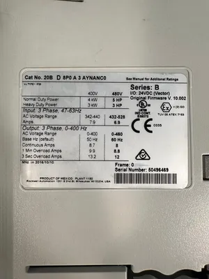 Allen Bradley PowerFlex700 20BD8P0A3 AYNANC0 Ser. B 3Ph 480v (1D-07)