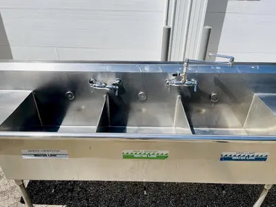 156” Commercial Stainless Steel   Three Compartment Sink w/Garbage Disposer