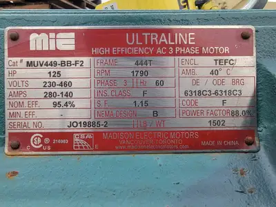 Ratio 329.82:1 Gear Reducer PHF082-MC3RLSF06 w/ 125hp Motor MUV449-BB-F2