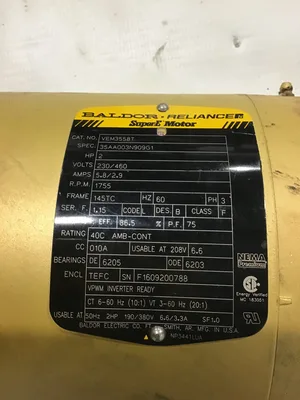 Baldor Reliance VEM358T Super E Motor with Boston Gear
