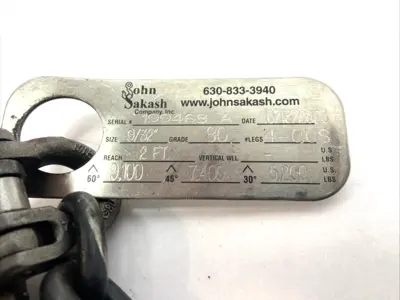 | John Sakash 4-Leg Chain Sling 9/32 Hooks 4-QOS Grade 80 - Used