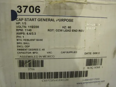 NEW EMERSON 3706 1/3HP CAP START GENERAL PURPOSE MOTOR C055TBN