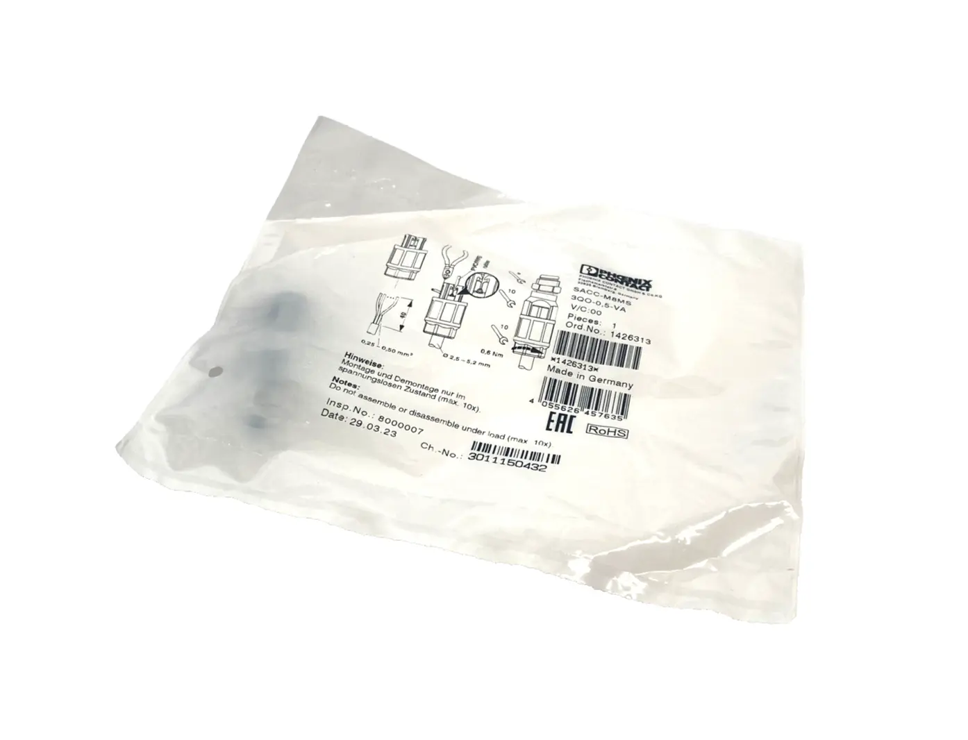 1426313,SACC-M 8MS-3QO-0,5-VA | Phoenix Contact SACC-M 8MS-3QO-0,5-VA Connector 3-Pin Male M8 1426313 - New