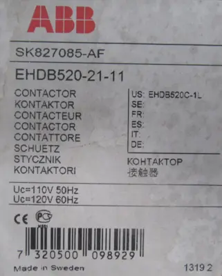 NEW ABB EHDB520-21-11 CONTACTOR EHDB5202111 SK827085-AF