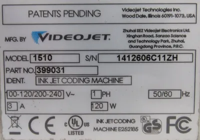 USED VIDEOJET 1510 INK JET CODING MACHINE 399031