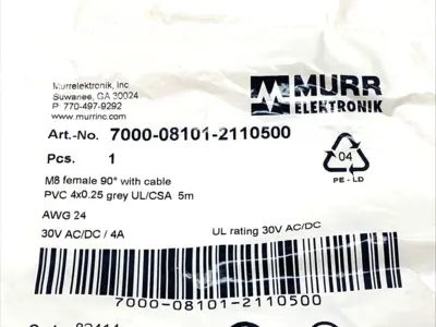New | in-Stock Murrelektronik Single Ended M8 female 90° A-cod. Cordset Cable & Wire Michigan US | Maverick Industrial Sales #1392954