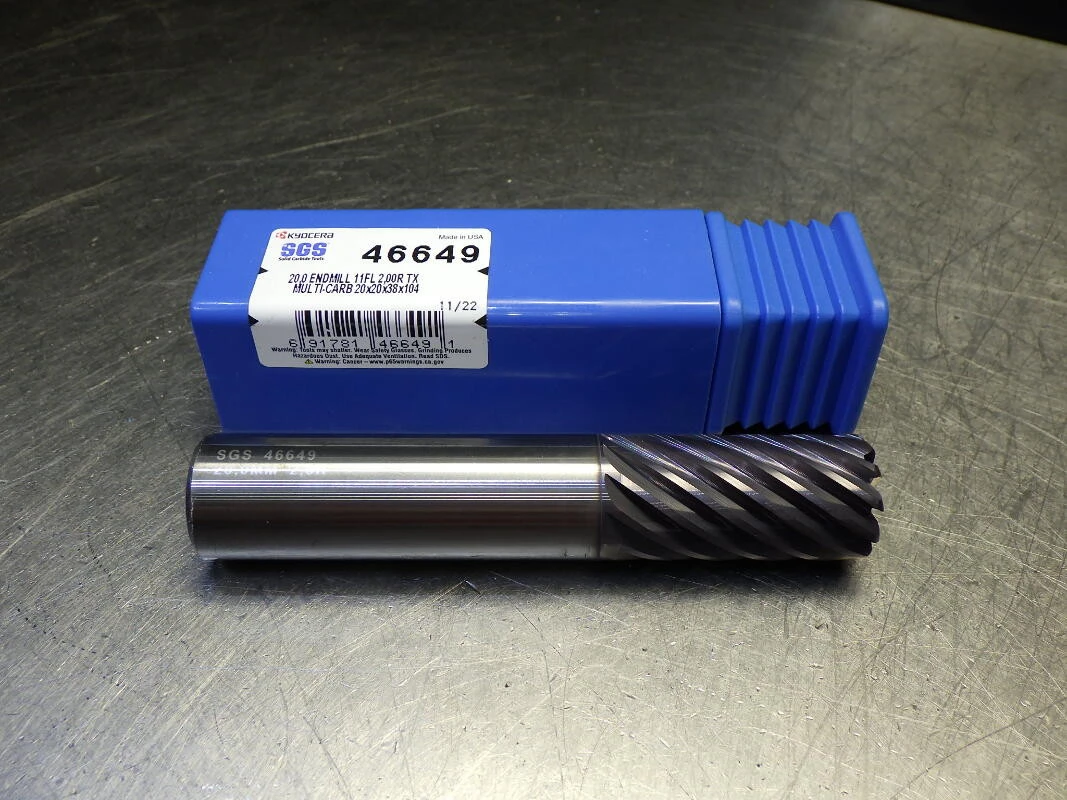 Kyocera / SGS 20mm 11 Flute Carbide Cr Endmill 20mm Shank 2mm R 46649 (LOC2991B)