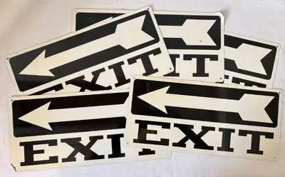 Set of 5 Metal EXIT Signs with Arrow pointing to left