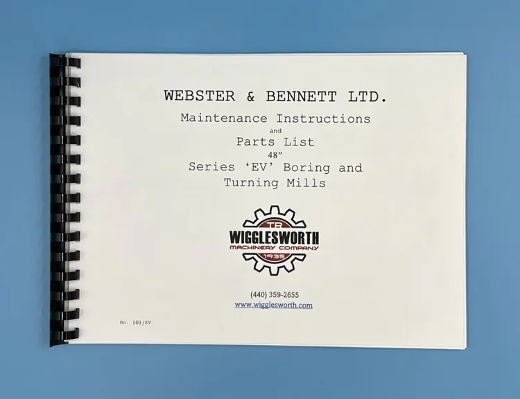 New | in-Stock WEBSTER & BENNETT EV Manual Tooling & Accessories (Other) Ohio US | T.R. Wigglesworth Machinery Co. 1 #74163