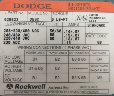 NEW DODGE DBSC-6 MOTOR BRAKE 025623 DBSC6