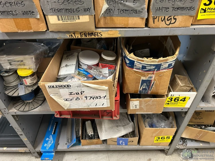 Used _UNKNOWN_ COAXIAL SPLITTERS, MOUNTING PLATES, COAXIAL CABLE CLIPS ON 2 SHELVES Electronic Splitters Illinois US | Heath Industrial Auction Services #1379897
