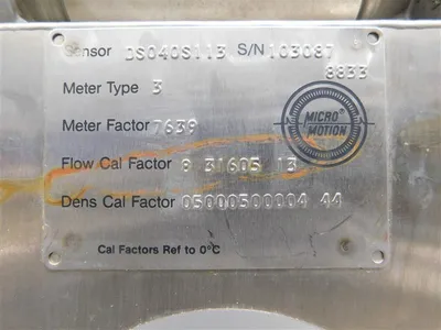 Micro Motion DS040S113 Mass Flow Sensor 1/2" 150# 7639 Meter Factor Used
