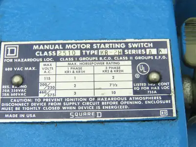 Square D 2510-KR-2H Manual Motor Start Switch Type 4 Watertight 10HP 600V 3PH