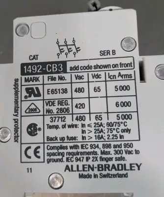 Allen Bradley 1492-CB3F3 SerB 16A Circuit Breaker Loc4E41