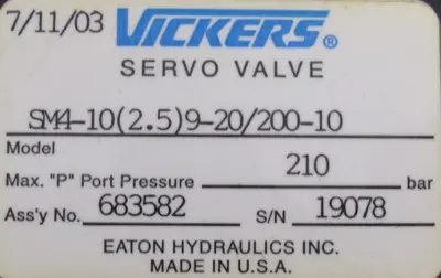 NEW VICKERS 683582 SERVO VALVE SM4-10(2.5)9-20/200-10