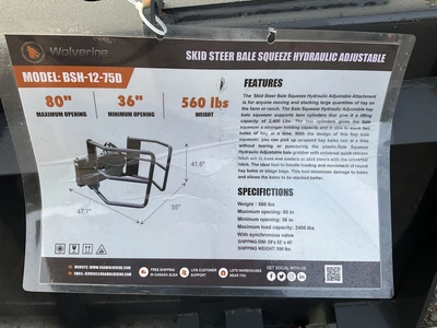 Used WOLVERINE BSH-12-75D SKID STEER BALE SQUEEZE HYDRAULIC ADJUSTABLE Bale Grabbers Michigan US | Miedema Asset Management Group #1579510