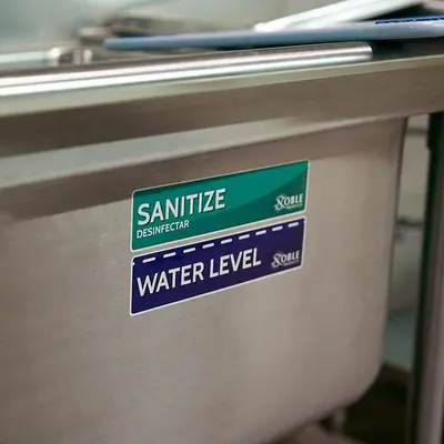 Wash, Rinse, Sanitize, and Water Level Permanent Sink Label
