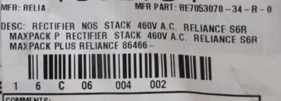 USED RELIANCE ELECTRIC RE7053070-34-R-0 RECTIFIER STACK 0-51378-19 RE7053070340
