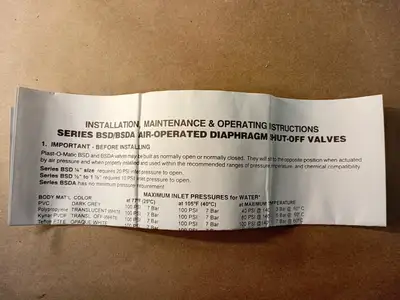 NEW PLAST-O-MATIC VALVES, INC. BSDA075T-NC-PP