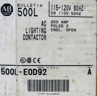 NEW ALLEN BRADLEY 500L-E0D92 CONTACTOR 500LE0D92 200A 2 POLES SER. A
