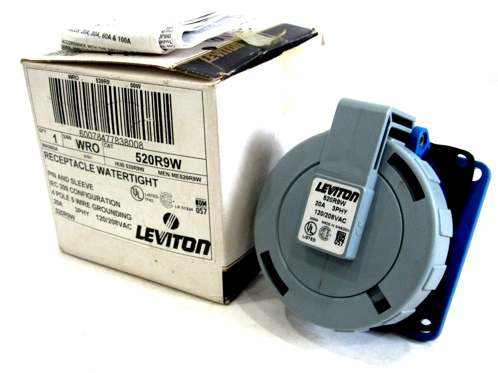 NEW LEVITON 520R9W WATERTIGHT RECEPTACLE 20AMP 3PHY 120/208VAC