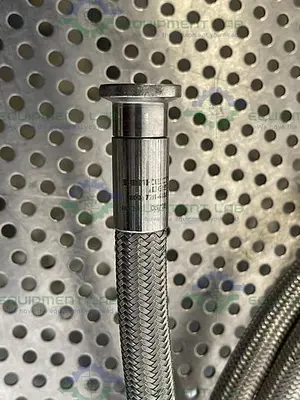USED 240" STAINLESS STEEL BRAIDED HOSE W/ 1" TO 1/2" SANITARY FITTING
