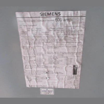 Siemens 600 Amp Fusible Disconnect