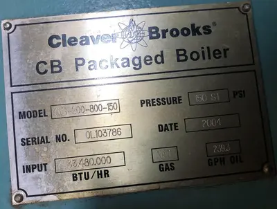USED 2004 CLEAVER BROOKS 4WG-200-800-150