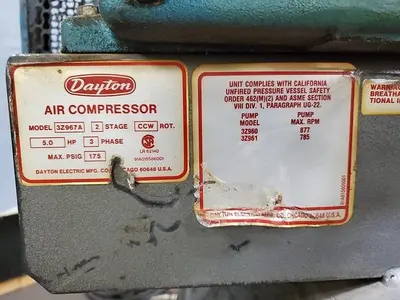 Used 1988 DAYTON 3Z967A-MODIFIED Lubricated Reciprocating Air Compressors Pennsylvania US | Hildebrand Machinery Co. #1485935