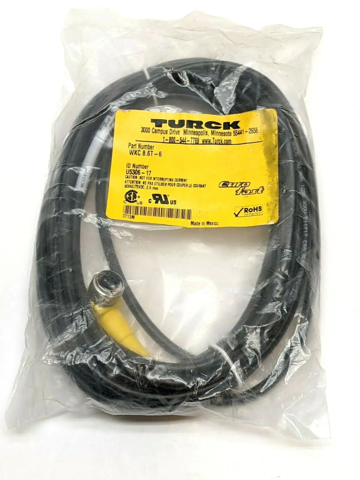 WKC 8.6T-6,U5306-7 | Turck WKC 8.6T-6 EuroFast Cable Cordset U5306-17 - New