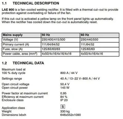USED ESAB LAE 800 AMP