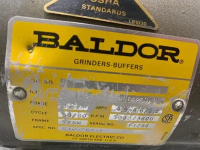 5910-340 Baldor Dual Spindle 1-1/2 HP Buffing Polishing Machine with Dust Collector System