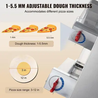 Pizza Dough Roller Sheeter, 3-12 Inch Automatic Commercial Pizza Press