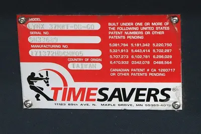 37" TIMESAVERS, LYNX SERIES, WET TWO HEAD BELT GRINDER, DEBURRING & FINISHING, MODEL: LYNX 37MWT-DB-60