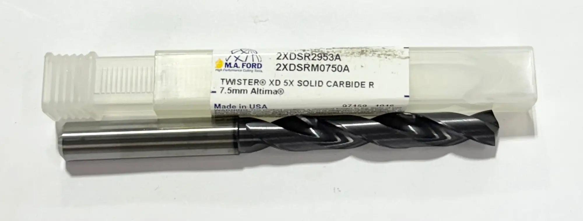 M.A. Ford 7.5mm Solid Carbide Drill 5xD Altima Coated 2 Flute USA Made