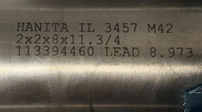 Hanita 6 Flutes M42 HSS 2" End Mill Freshly Sharpened 2 x 2 x 8 x 11-3/4 Long