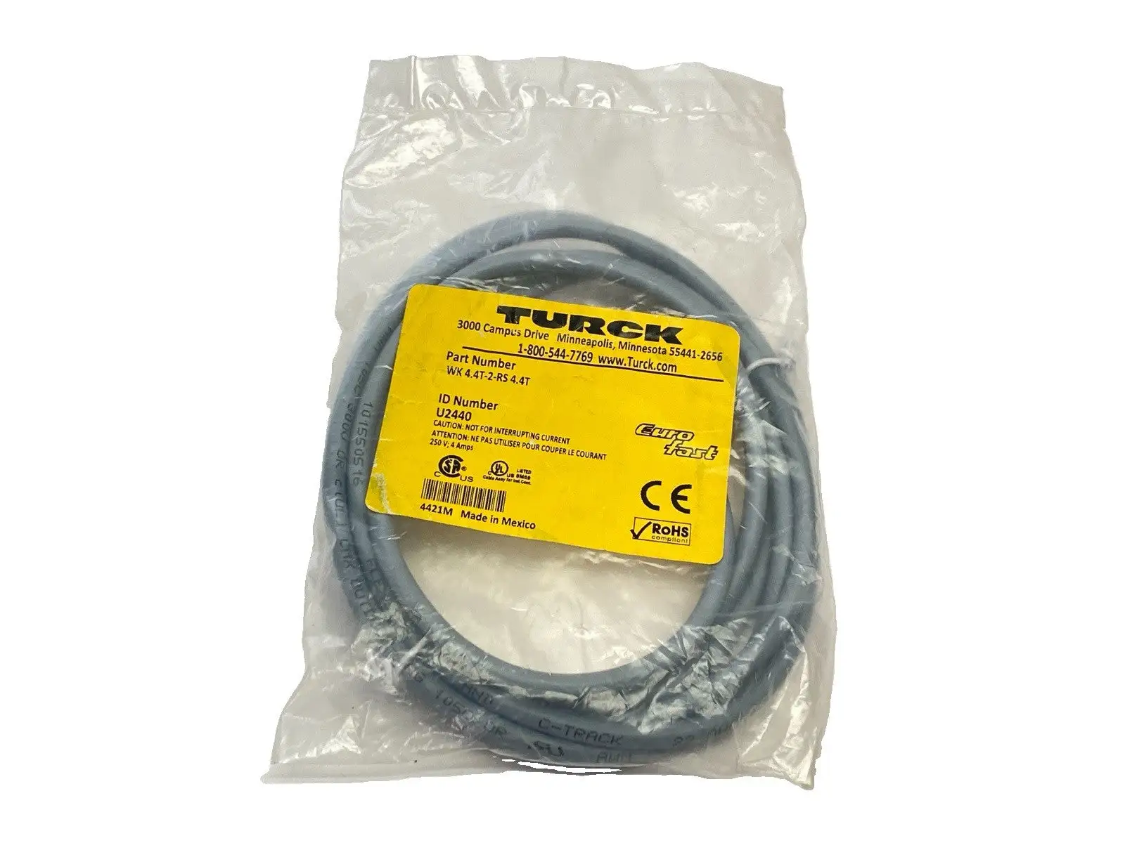 New | in-Stock Turck Industrial Cordset F M12 4-Pin - M M12 4-Pin 2m U2440 Misc Electrical & Power Parts Michigan US | Maverick Industrial Sales #1402951