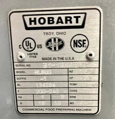 Used 2015 HOBART HL600 Planetary Mixers Ohio US | Palm Beach Restaurant Equipment, LLC #1421275