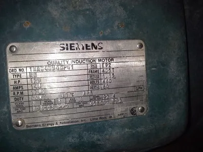 125 hp Siemens AC motor, 1780 rpm
