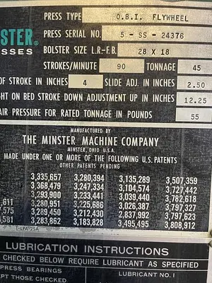 USED MINSTER 5SS