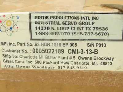 Motor Productions Intl 63 HDR 1818 EP 005 Gearmotor 5:1 Reducer 1/4Hp 230V 3PH