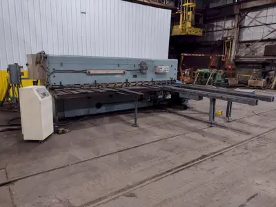 13' x 1/4" AMADA MODEL #M-4065 MECHANICAL POWER SQUARING SHEAR, FRONT GUAGING, CONVEYOR & STACKER: STOCK #19272