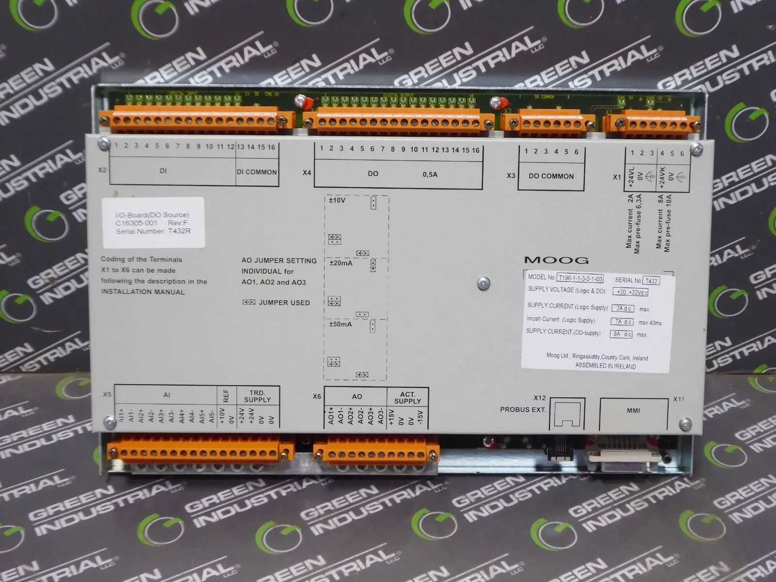 MOOG C16305-001 ParCon Jr. Parison Programmer I/O Board Rev. F Used